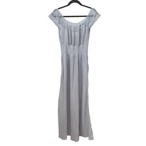 Vintage Barbizon Sentiment Blue Rayon Maxi Nightgown Embroidered Mesh Trim NWT